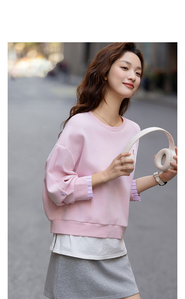 Demana [Comfort Elastic Air Layer] Spring Simple Style Colorblock Letter Embroidery Loose Fit Petite Women's Sweatshirt 10