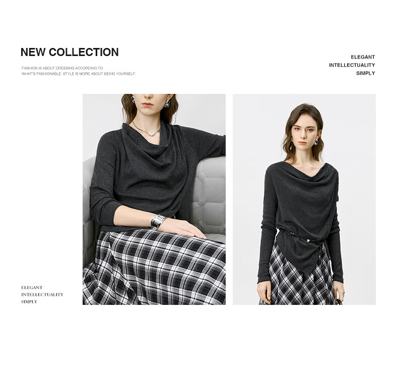 Yanyu Stacked V-Neck Knit Sweater Women 2026 Spring High-End French Lazy Asymmetric Sweater Gray S 4