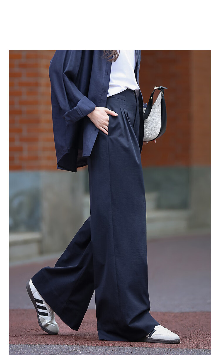Demana [Smart Commuting] Spring Simple High-Waist Pleated Pocket Long Pants Petite Loose Women's Wide-Leg Casual Trousers 14