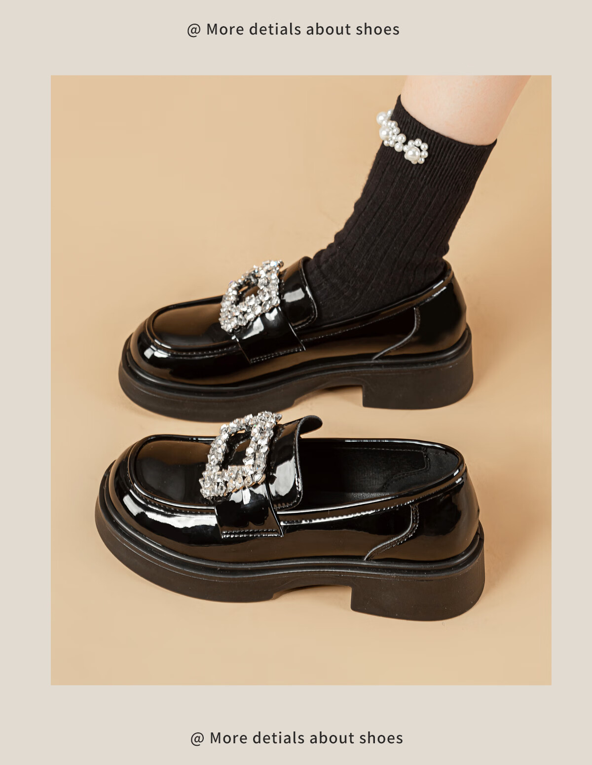 Huili Thick-Soled Loafers for Women, New Spring Style, Super Popular French Hepburn Shiny Mary Jane Leather Shoes, Black, Size 39 16