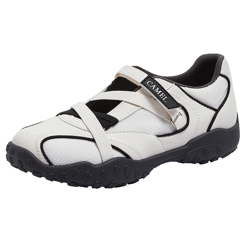 CAMEL Women's Ballet Style Colorblock Hook and Loop Patchwork Thin Sole Casual Shoes L26M577016 Black White Size 38