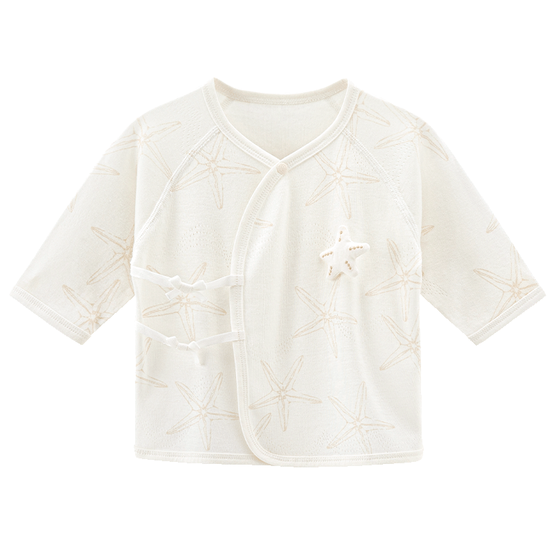 Guaiqi Bear Infant 3/4 Sleeve Tie-Closure Monk Suit Modal Half-Back Shirt Newborn Baby Delivery Room Seamless Summer Top