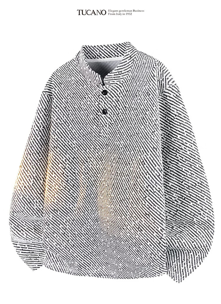 TUCANO Men's Sweatshirt Spring Autumn Long Sleeve T-Shirt Henley Neck Textured Jacket Gray L 2