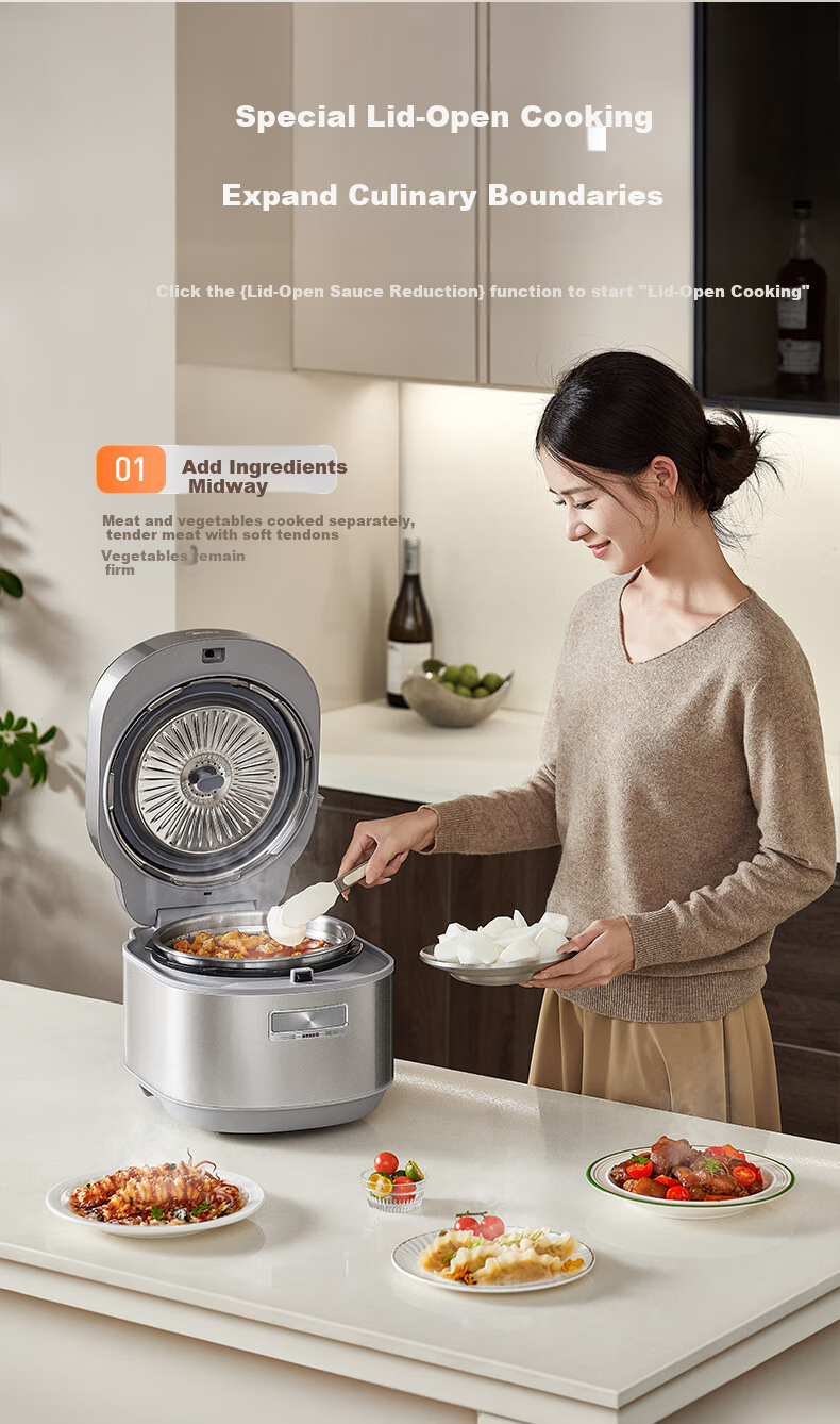 Midea 5L Electric Pressure Cooker Low-Fat Rich Flavor High-Pressure Pot 2200W Fast Tender High-Pressure Quick Cook 0 Fluorine Double Inner Pot Special Lid Opening Cooking 24H Reservation MY-S8 [ZMD Pe 16