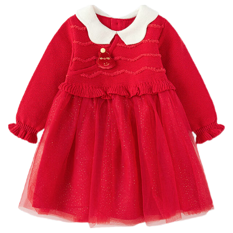 BALABALA Girls' Dress 2025 New Spring Mesh Children's Skirt Knitted Princess New Year Outfit Stylish