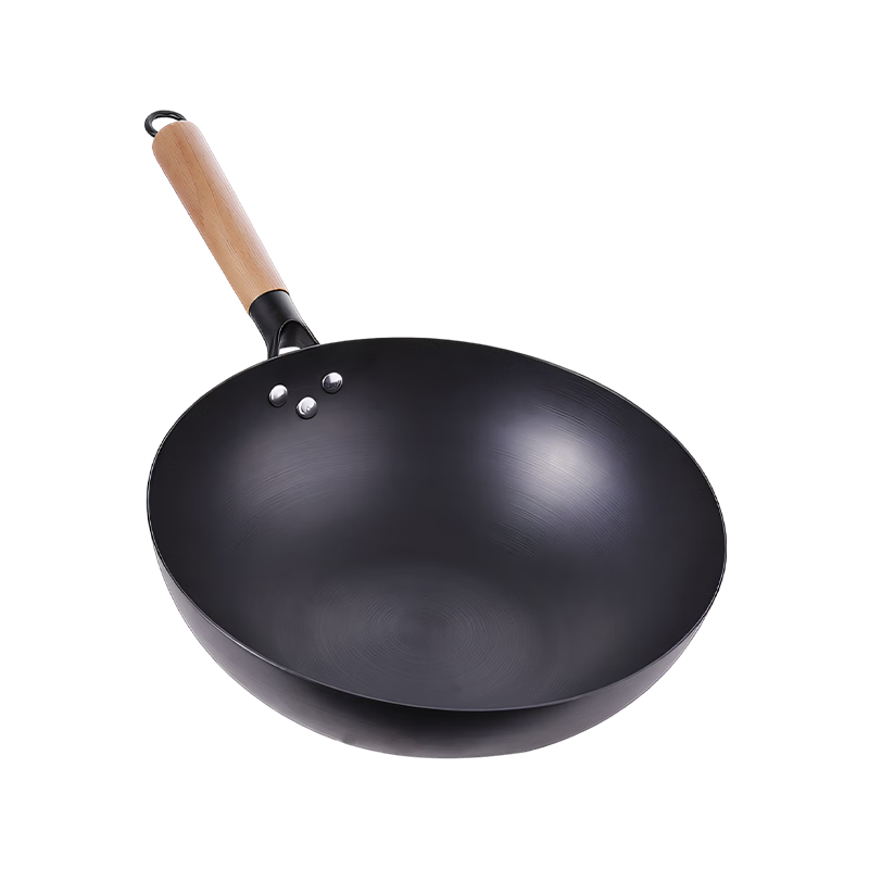 Jingmi Premium Cast Iron Frying Pan 32cm Non-Coated Healthy Iron Wok Universal for Home and Open Flame Cooking