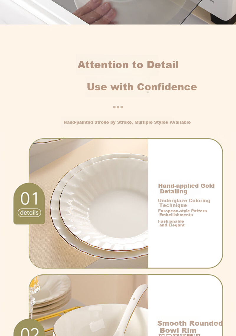 Jieyajie 66-Piece New 2026 Luxury Bone China Dinnerware Set Orchid Design Housewarming Gift 13
