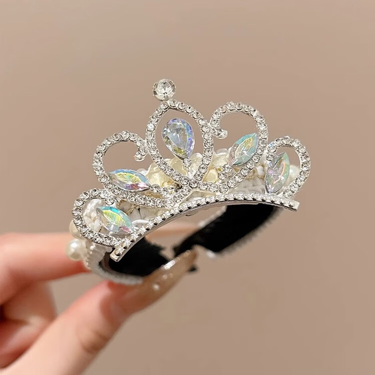 LiQing Children's Crown Hair Clip [Lotus] Princess Girl Pearl Bun Maker Ponytail Holder Hair Accessory 8