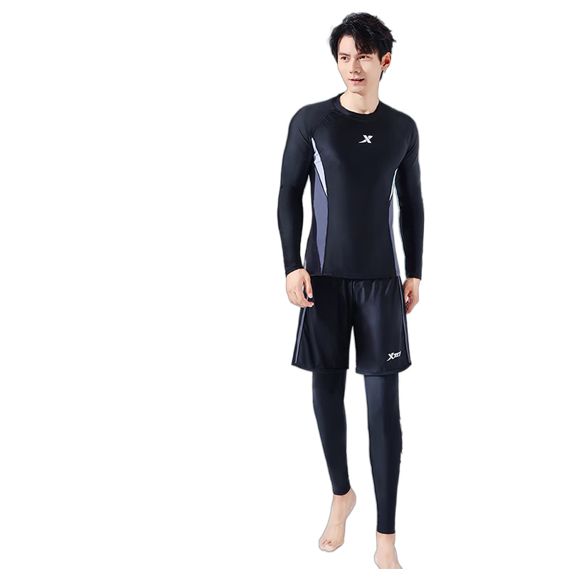 Xtep Men's Slim Fit Quick-Dry Long Sleeve and Long Pants Swimwear Set Professional Swimming and Diving Suit Swim Gear