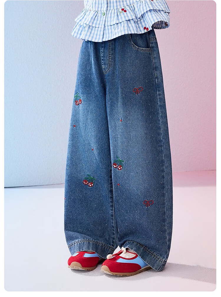 ASK JUNIOR Kids Pants 2026 Spring New Fashion Embroidered Denim Jeans Girls Slight Flared Casual Skin-Friendly Trousers 7