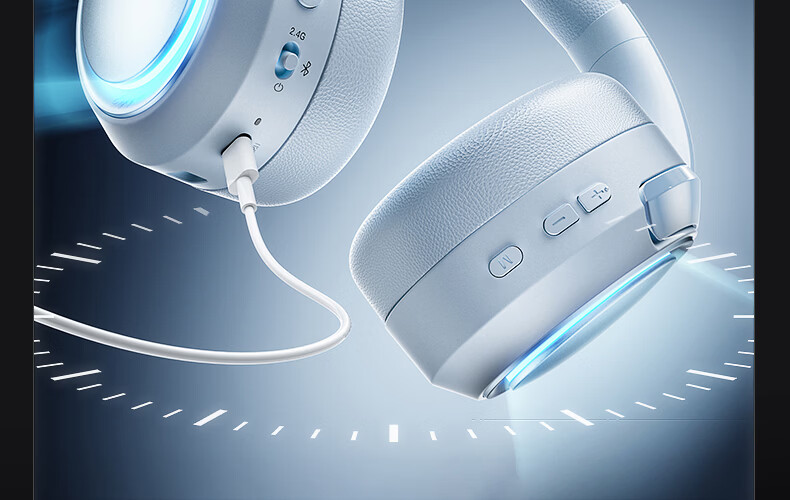 IKF King G Five-Mode Wireless Noise-Cancelling Gaming Headset Over-Ear 2.4G Wired Bluetooth 7.1 Surround Sound LDAC High-Resolution E-Sports Noise-Cancelling Microphone Sky Blue 47