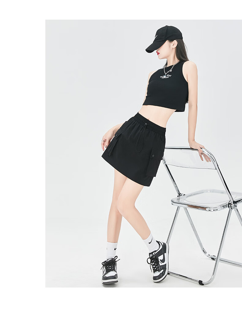 Jeanswest Women's Summer High-Waist Casual Slimming Multi-Pocket A-Line Black Skirt S 10