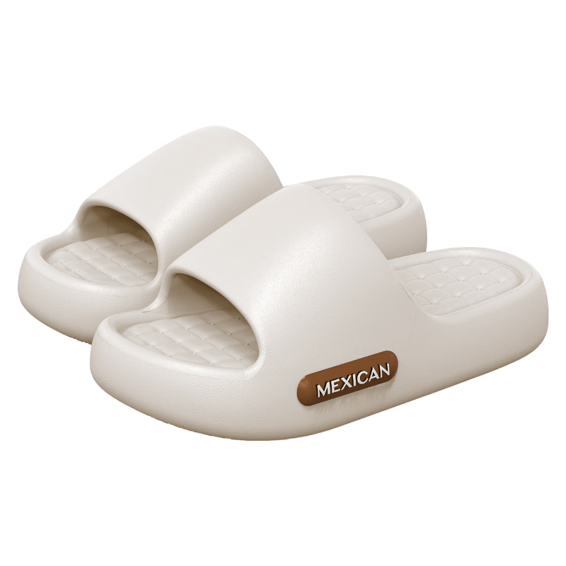 MEXICAN Thick Sole Slippers Men's Home Bathroom Non-Slip Soft Feel Couple Simple Women's Sandals Beige 36-37