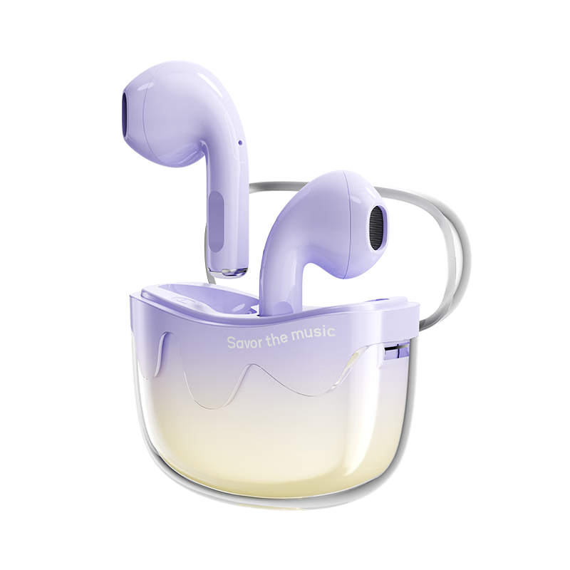 Aigo Bluetooth Earbuds Semi-In-Ear Wireless Sports Gaming Headphones Long Battery Life Noise Cancelling Whisper Beans TQ10pro Purple
