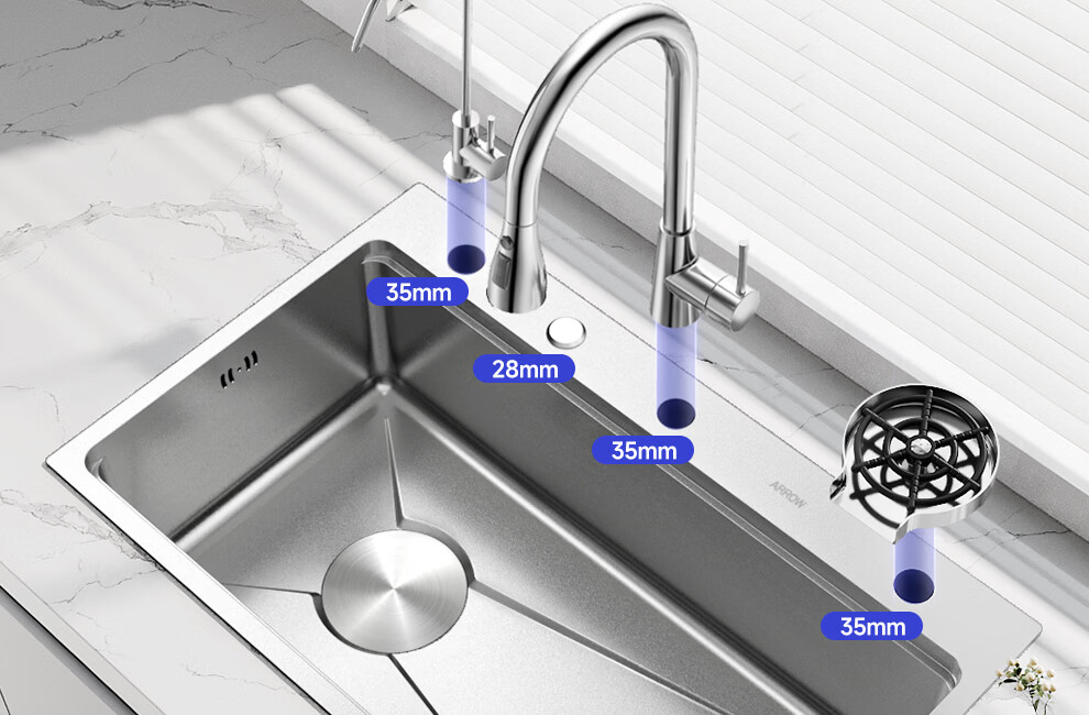 Arrow 3MM Deepened Thickened Scratch-Resistant Kitchen Sink Large Single Bowl 304 Stainless Steel Coating-Free Handmade Dishwashing Basin 12