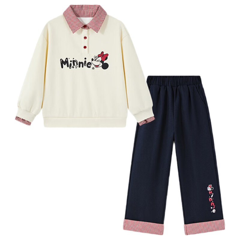 Disney Girls' Kids' Spring Autumn 2026 New Stylish Children's Baby Polo Collar Sweatshirt and Casual Pants Two-Piece Set