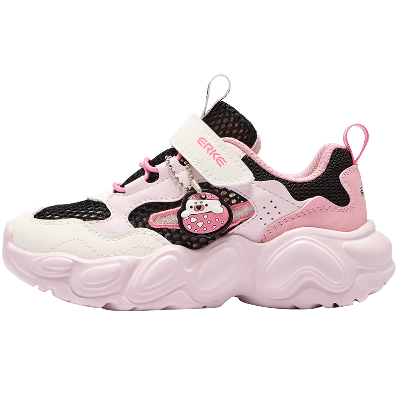 ERKE Kids Summer Casual Shoes Boys and Girls Children's Toddler Sports Shoes Black/Crystal White/Dawn Pink Size 30