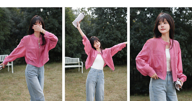 MT [Lycocell Collector] Spring Dopamine Lightweight Glossy Stand Collar Large Pocket Comfortable Short Women's Jacket 4