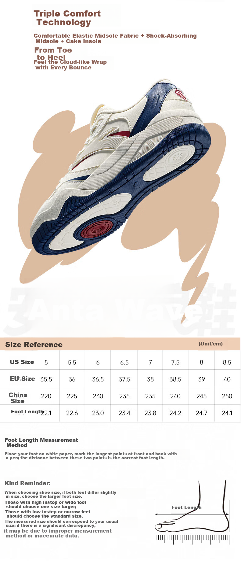 Anta Wave Shoes 4 | Retro Colorblock Fashion Sneakers for Women Winter Leather Warm Height-Increasing White Casual Sports Shoes 3