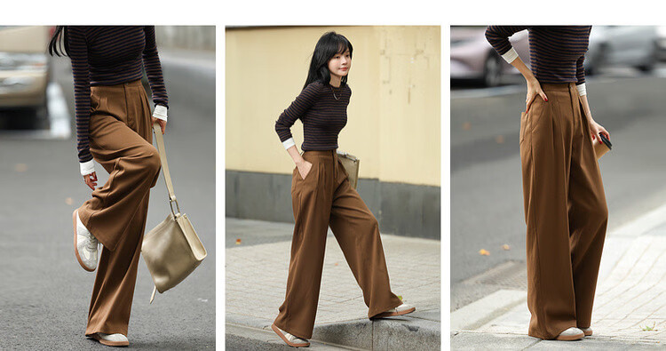 MT Relaxed Home Pants Autumn Japanese Style Commuter Pleated Wide-Leg Loose Fit Women's Casual Trousers 4