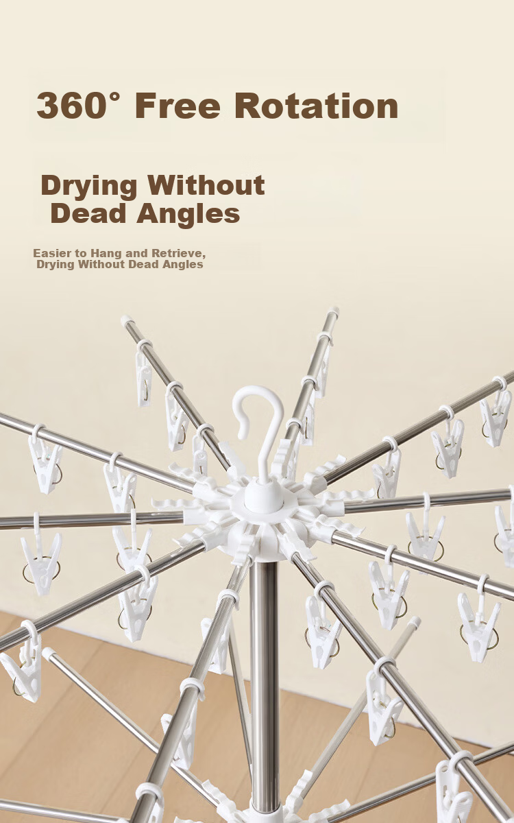 JD Jingzao Baby Stainless Steel Floor Clothes Drying Rack Towel and Diaper Hanger Foldable Two-Layer Clothes Rod 5