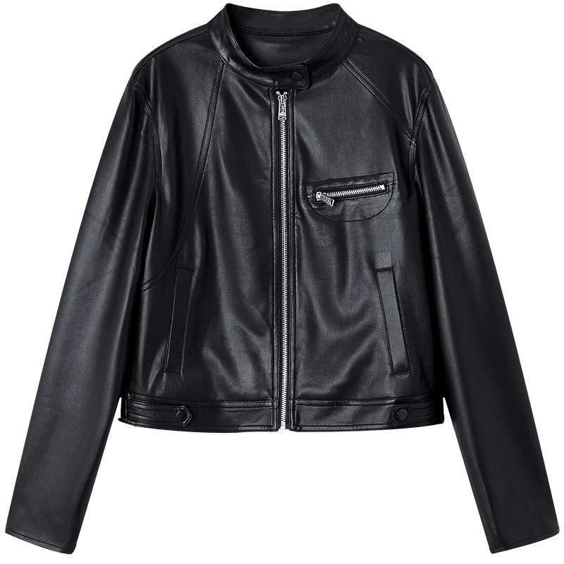 Demana Vintage Street Spring Motorcycle Style Stand Collar Asymmetric Patchwork Loose Short Petite Women's Jacket