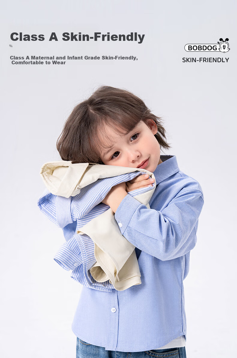 BOBDOG Boys' Cotton Long Sleeve Shirt Baby Shirt Spring Children's Top Light Jacket Blue Stripes 140 5