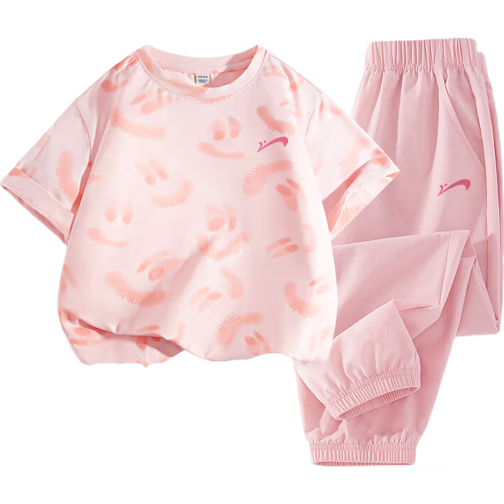 Guirenniao Kids Summer Set Girls Quick-Dry Sportswear Big Kids Ice Silk Short Sleeve T-Shirt Boys Breathable Summer Clothes