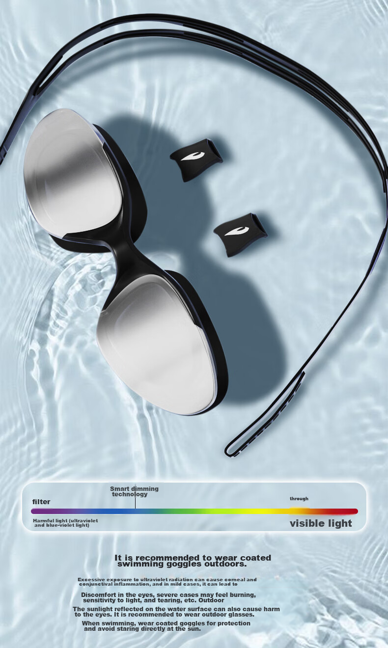 Hosa Swimming Goggles, Professional High-Definition Waterproof Anti-Fog Large Frame Coated Swim Glasses, Unisex Comfortable Swimming Goggles, Color Black 2