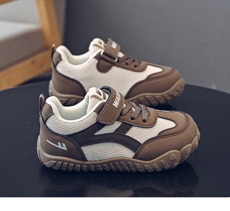 Warrior Kids Sports Shoes Children's Velcro Training Shoes Boys Lightweight Running Shoes WZ-2093 Dark Beige Wine Red Size 32 13