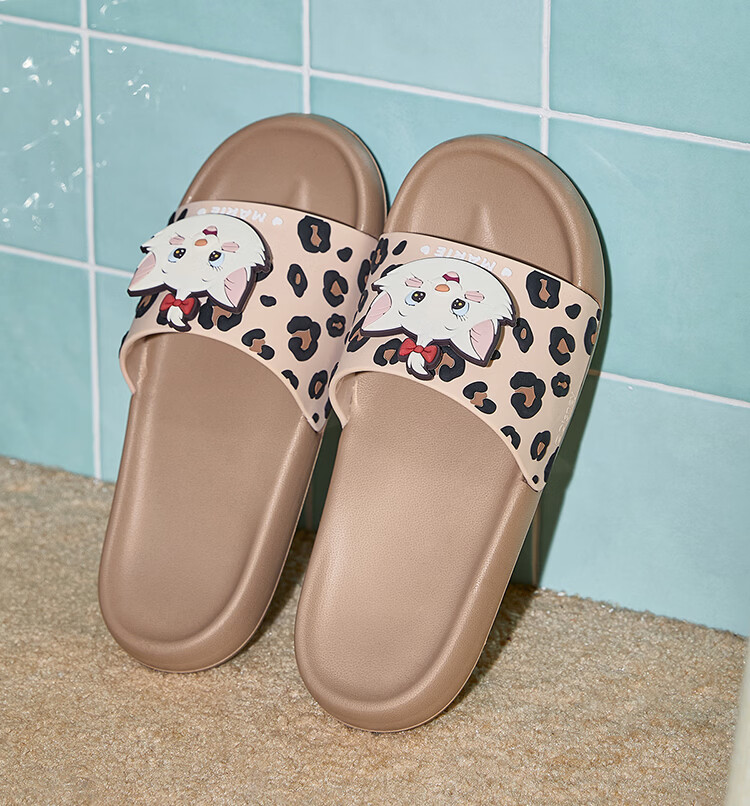 Gukoo Women's Summer Slippers Mary Cat Collaboration New Leopard Print Flat Home Sandals Milk Tea Brown Size 37-38 6