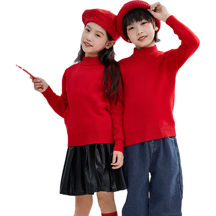 Jeanswest Children's Clothing, Kids' Sweater Autumn And Winter 2026 Horse Year Red Knitted Sweater, Big Kids' New Year Outfit, Girls' Zodiac Year Clothing