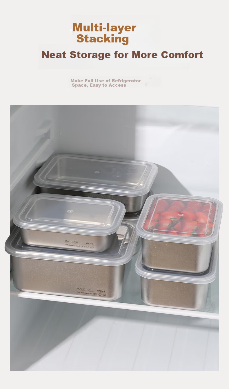 MAXCOOK 304 Stainless Steel Food Storage Containers with Lids, Lunch Boxes, Refrigerator Sealed Storage Boxes, 3-Piece Set MCFT4805 10