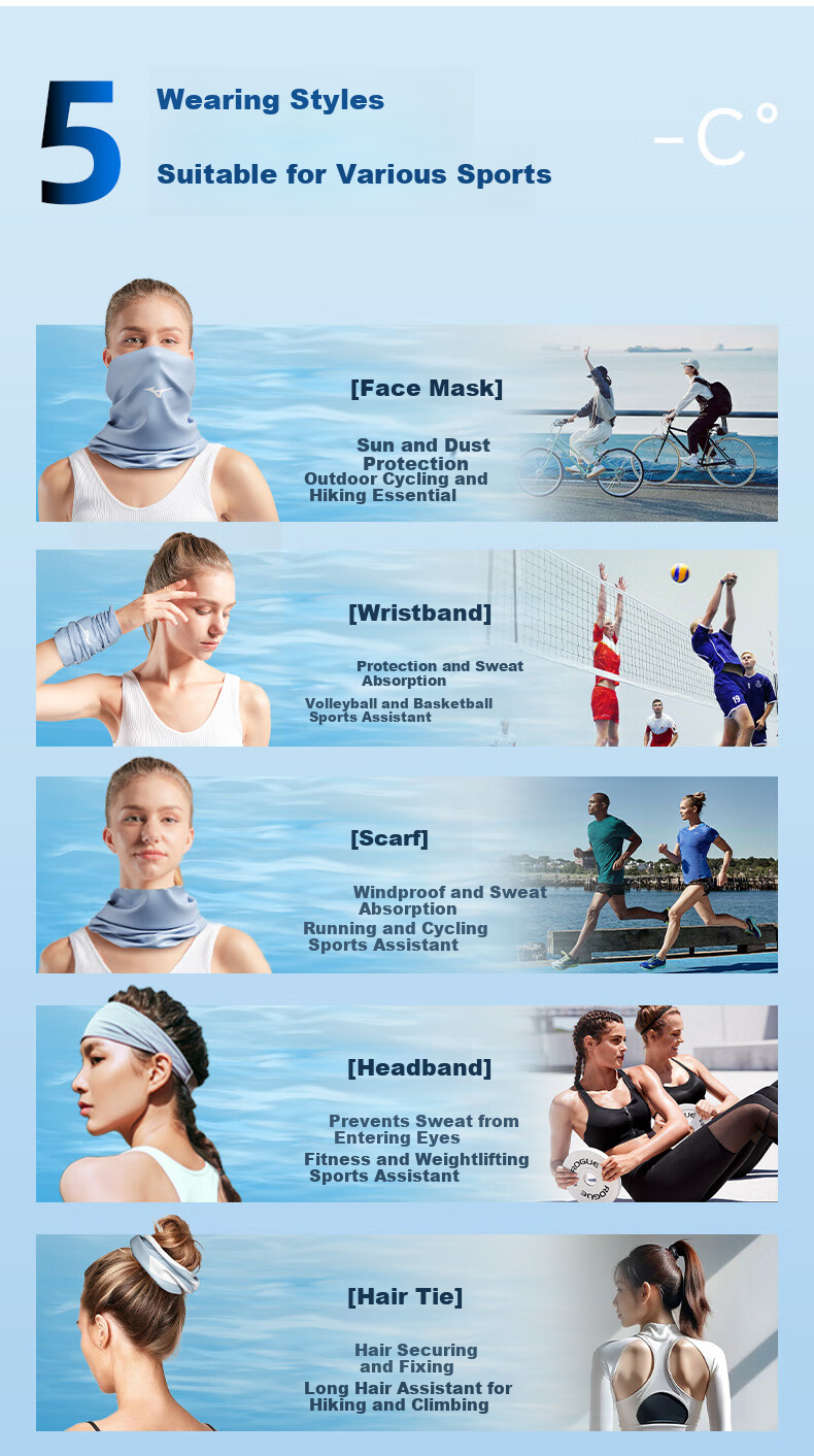 MIZUNO Sports Cycling Wristband Quick-Dry Sweat-Absorbing Wrist Towel Summer Ice Silk Cooling Running Cycling Face Mask B502 9