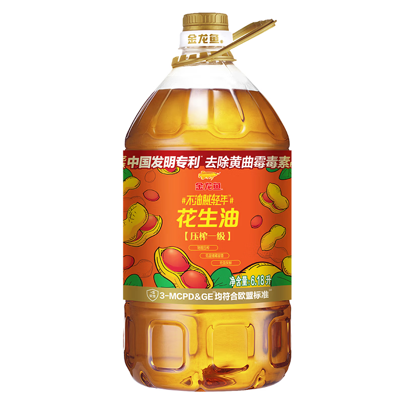 金龙鱼 食用油【保真花生油】物理压榨 压榨一级花生油6.18L