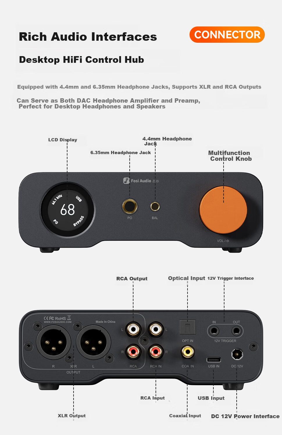 FOSI AUDIO ZH3 High-Power HIFI Audiophile DAC Balanced Decoder Headphone Amplifier Preamp Integrated Machine 9