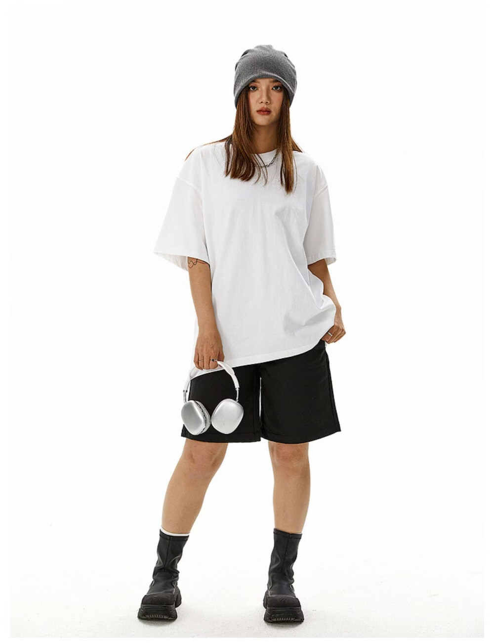 ICH MODE American Style Heavyweight 300g Solid Color Short Sleeve T-Shirt Women Summer New Loose Fit Versatile Half Sleeve Top White M 16