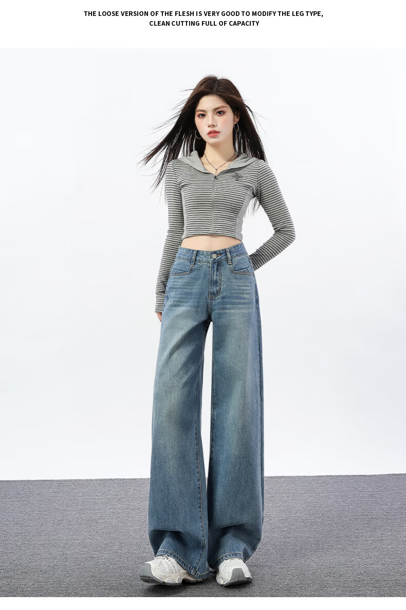Jeanswest Women's Spring Summer Washed High-Waist Slim Fit Flared Jeans Nostalgic Blue M 8