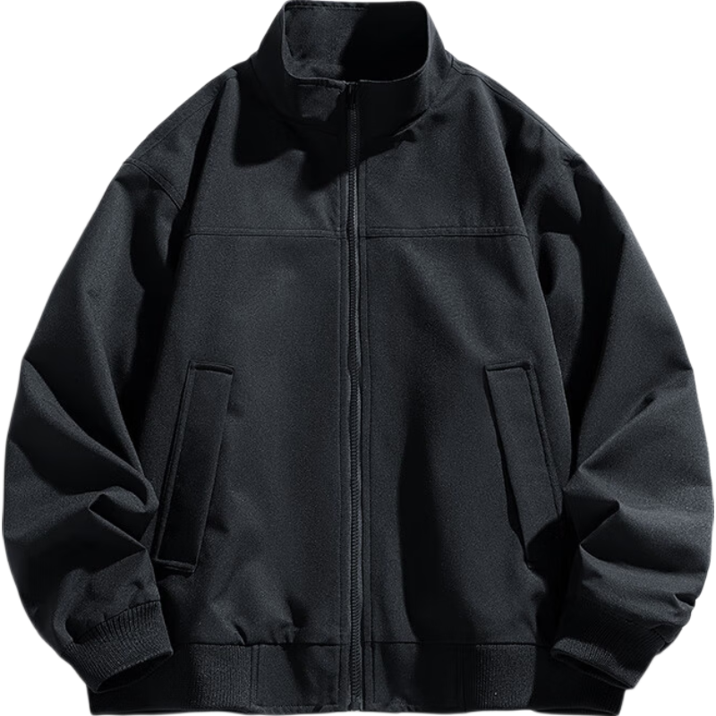 CLOR Men's American Style Flight Jacket Autumn Winter Stand Collar Baseball Jacket Simple Versatile Workwear Coat JK01 Black 3XL