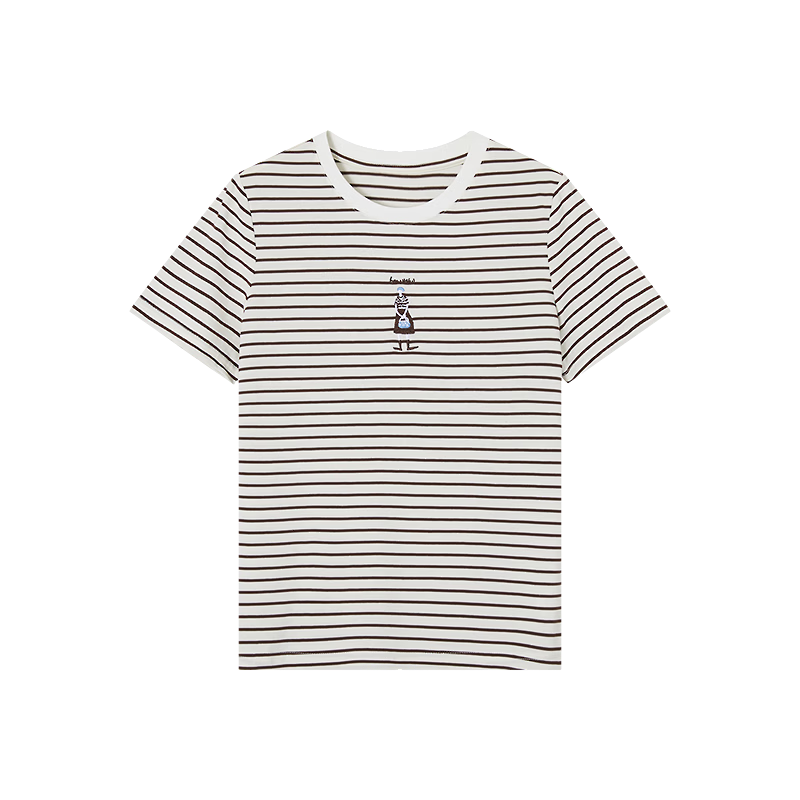 Demana [Cloud Soft Cotton Blend] Spring Retro Commuter Colorblock Crew Neck Striped Embroidered Short Sleeve Petite Women's T-Shirt