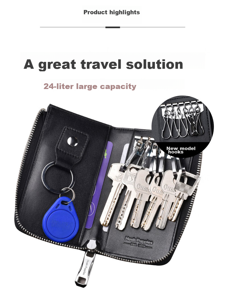 Hush Puppies Key Case, Men's External Card Slot, Portable Key Ring, Multifunctional Storage Bag, Gift Box Packaging, Birthday Present 4