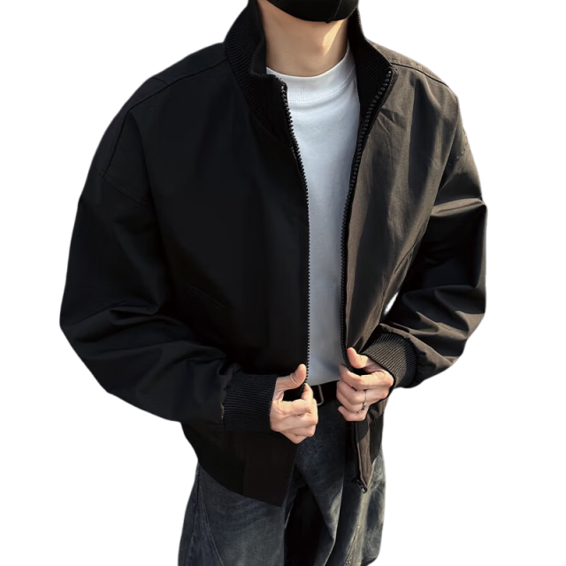 Homlean Men's American Vintage Flight Jacket Autumn Winter Stand Collar Short Baseball Casual Coat HJ32 Black L