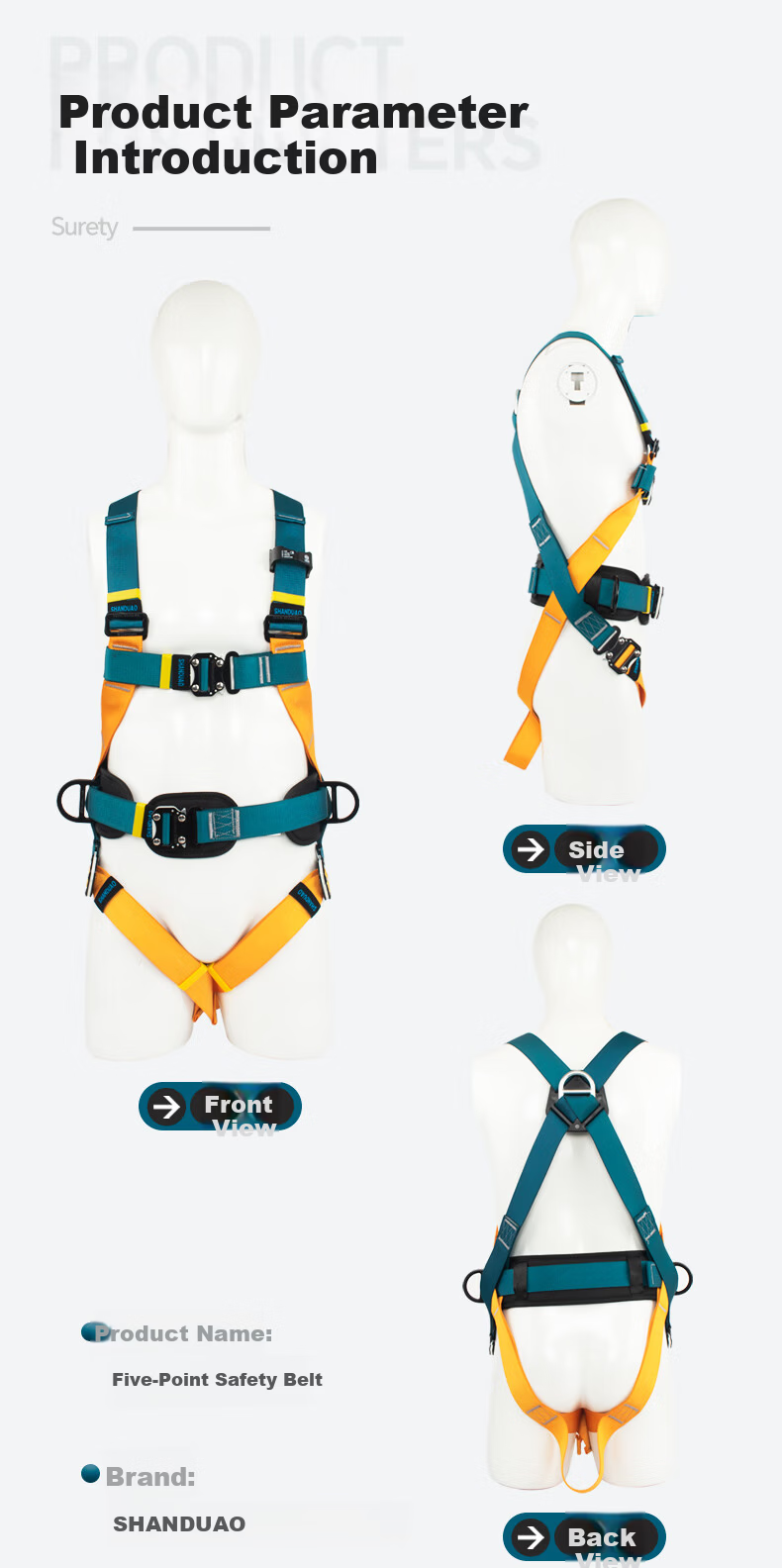 SHANDUAO Full Body 5-Point Safety Harness for High-Altitude Work National Standard AD9101 Double Large Hooks 1.8m + Shock Absorber Pack (Quick-Release Version) 4