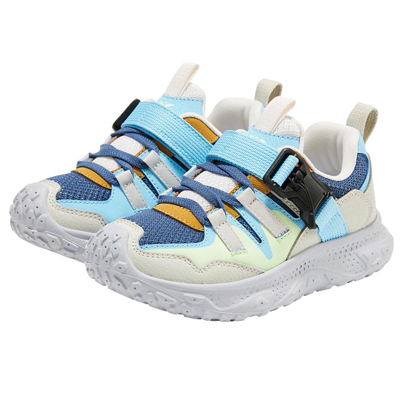 Xtep Kids Boys Magnetic Buckle Casual Shoes Leather Mesh Sports Shoes Persian Blue/Glow Blue Size 33