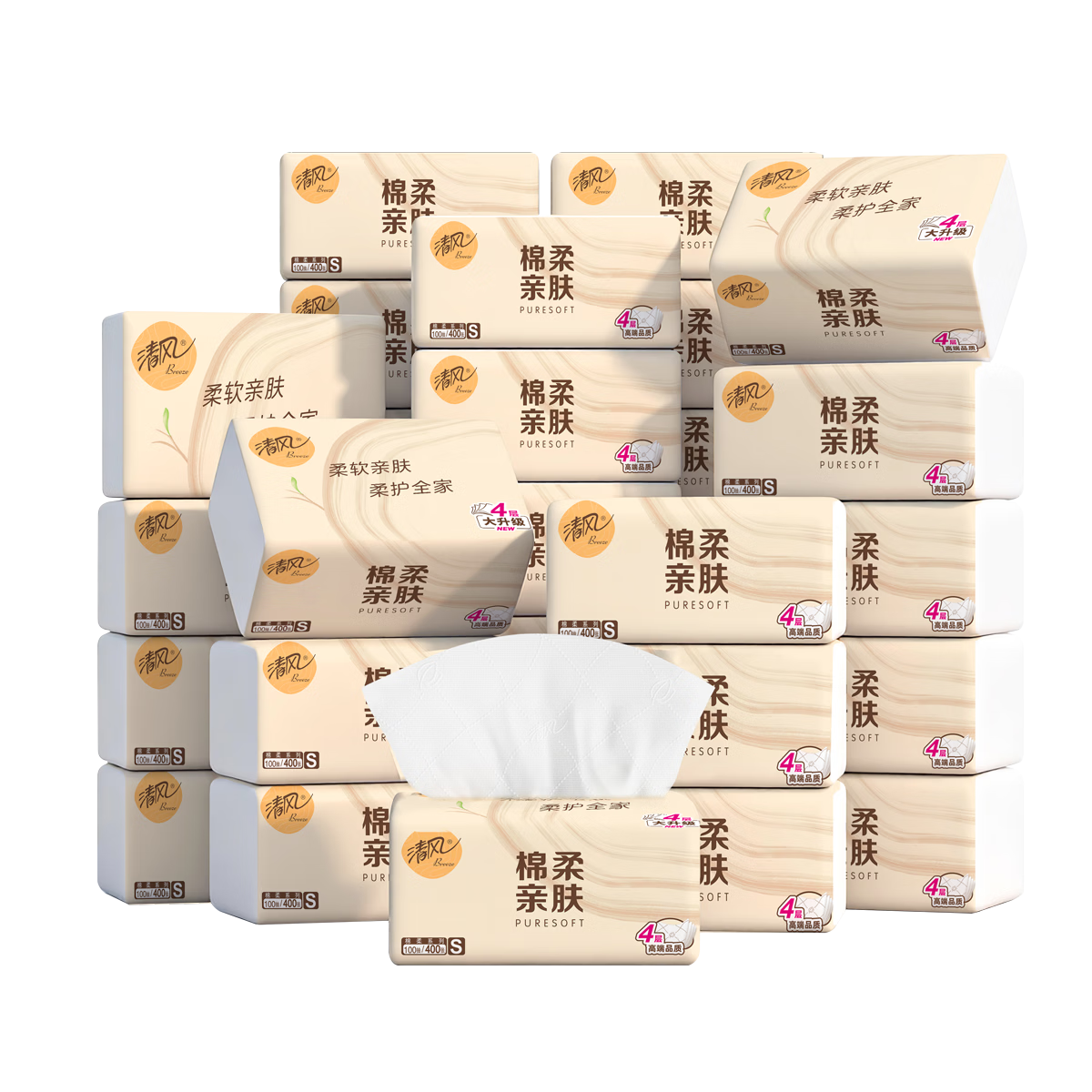 APP Facial Tissues, Soft Cotton 4-Ply 100 Sheets*24 Packs S Size, Toilet Paper, Tissues, Whole Box of Facial Tissues, New And Old Packaging Alternating