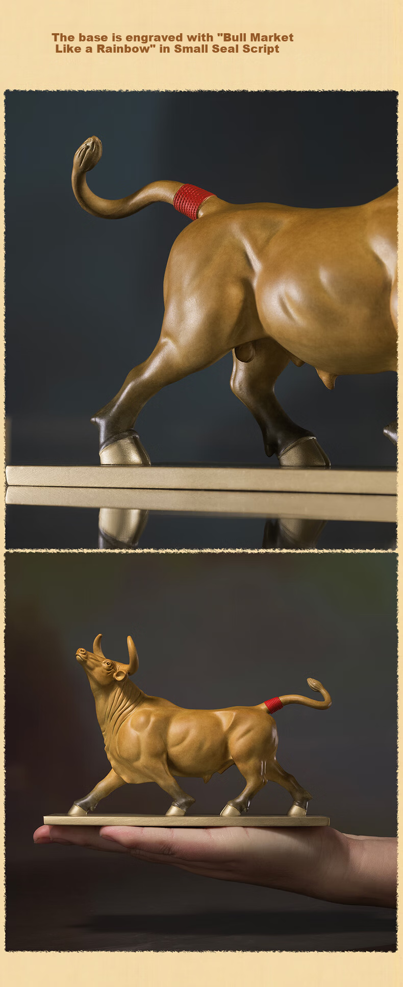 Master Tong "Fortune Bull" Copper Bull Figurine for Living Room and Office Opening Decoration Home Decor Bull Market Prosperity 8