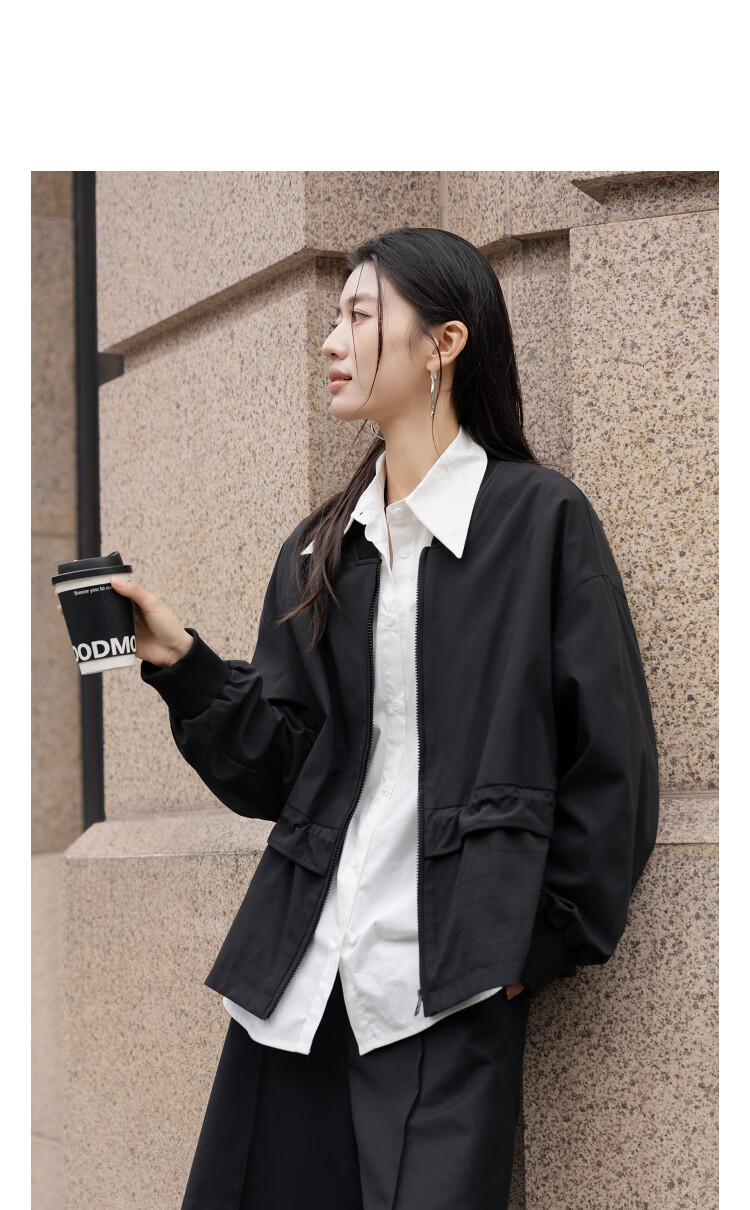 Demana [Three-Proof Black Technology] Spring Outdoor Wind Ribbed Collar Drawstring Sleeve Tab Petite Waist-Cinching Women's Jacket 11