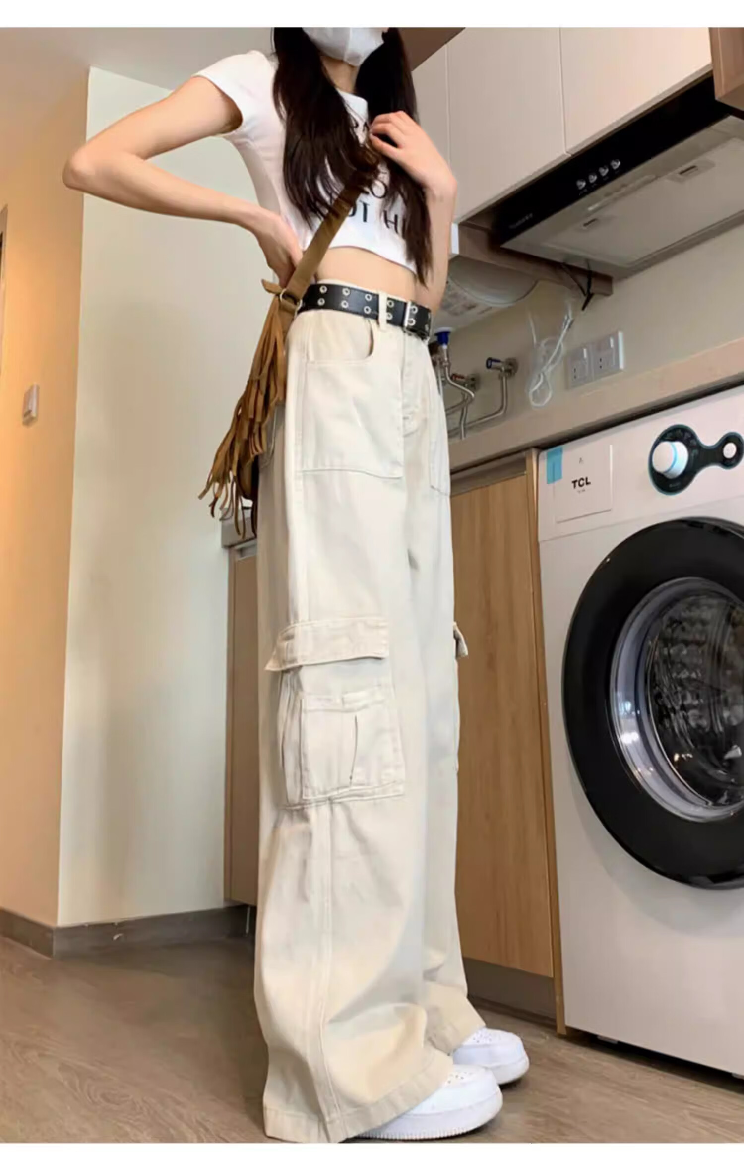 Langsha Women's Jeans 2026 New High-Waist Slim American Workwear White Straight-Leg Wide-Leg Pants for Petite 13