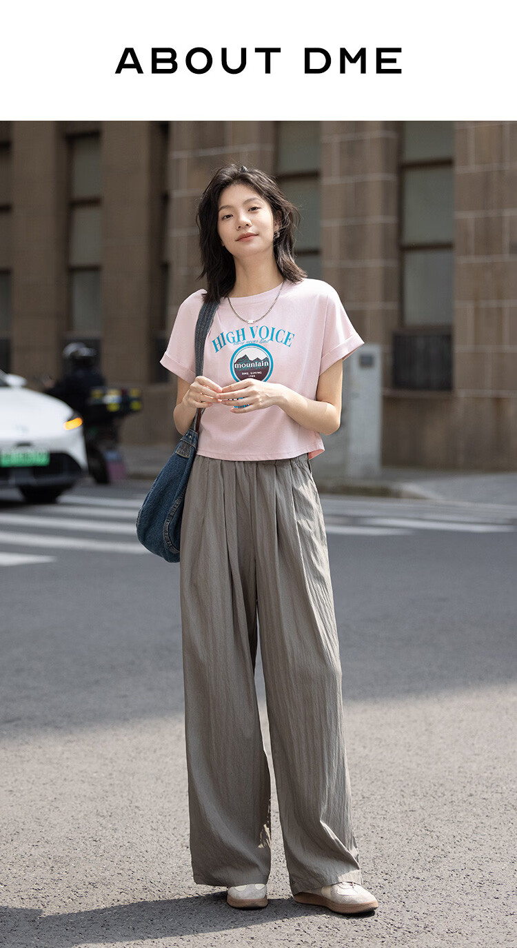 Demana Pleated Casual Pants Summer Loose Comfortable Elastic Waist Wide-Leg Long Pants for Women 2