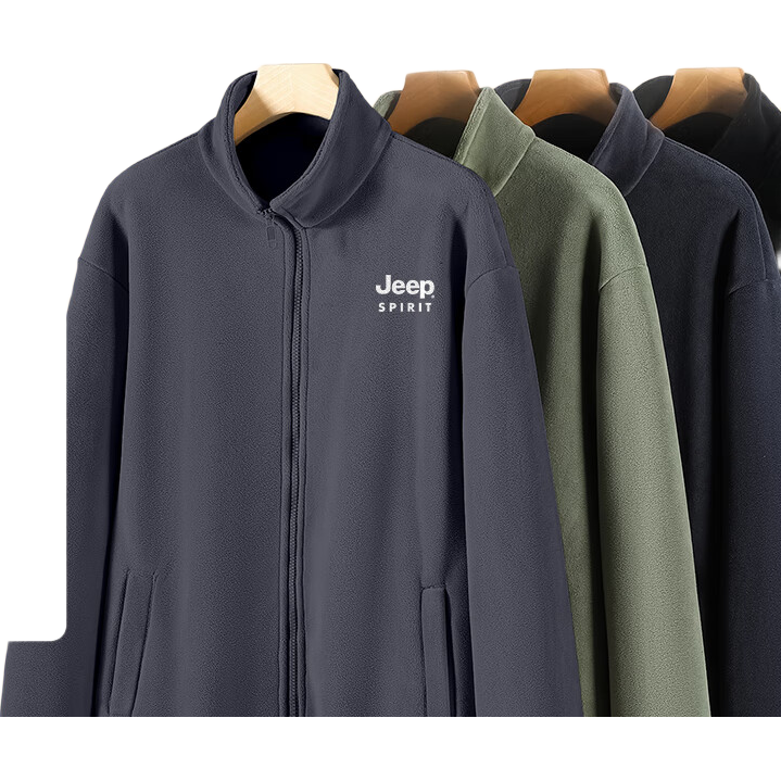 JEEP SPIRIT Men's Winter Fleece-Lined Reversible Polar Fleece Sports Jacket Stand Collar Zip-Up Fleece Liner Coat